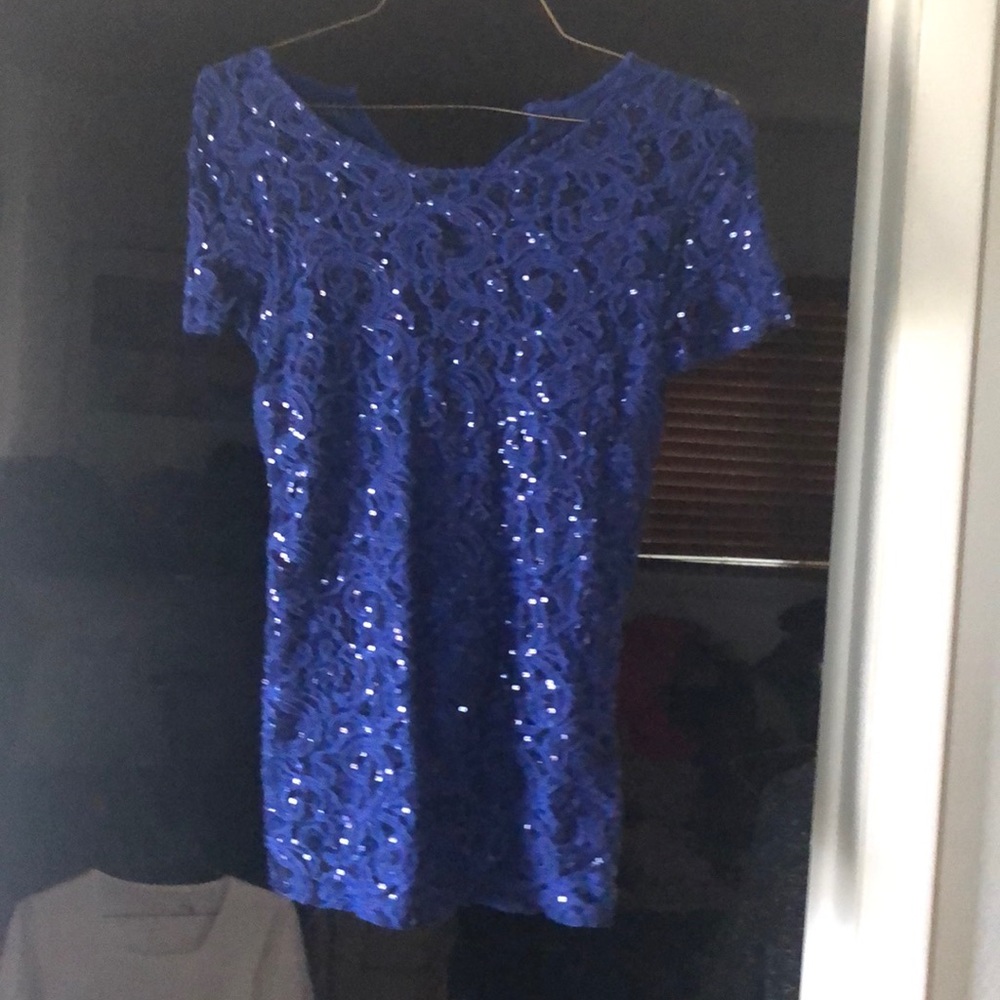 Sparkly cobalt blue top.